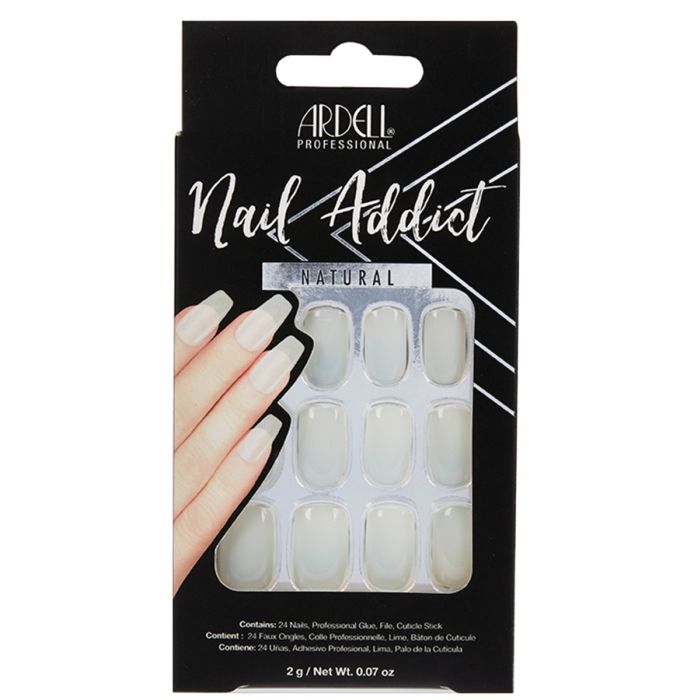 A frontage look of Ardell Nail Addict Premium Artificial Nail Set in Natural long  variant in a wall hook ready packaging