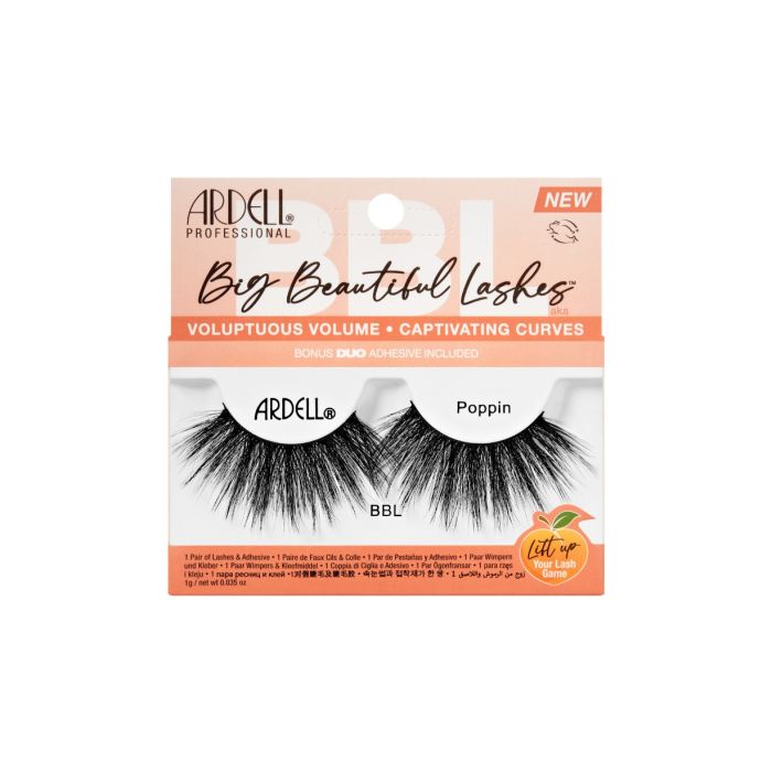 Front view of Ardell's Big Beautiful Lashes Poppin wall-hook ready retail pack with printed product details and information 