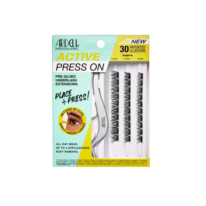 Front view of Press On Active Underlash Extensions Pump'n in wall hook packaging