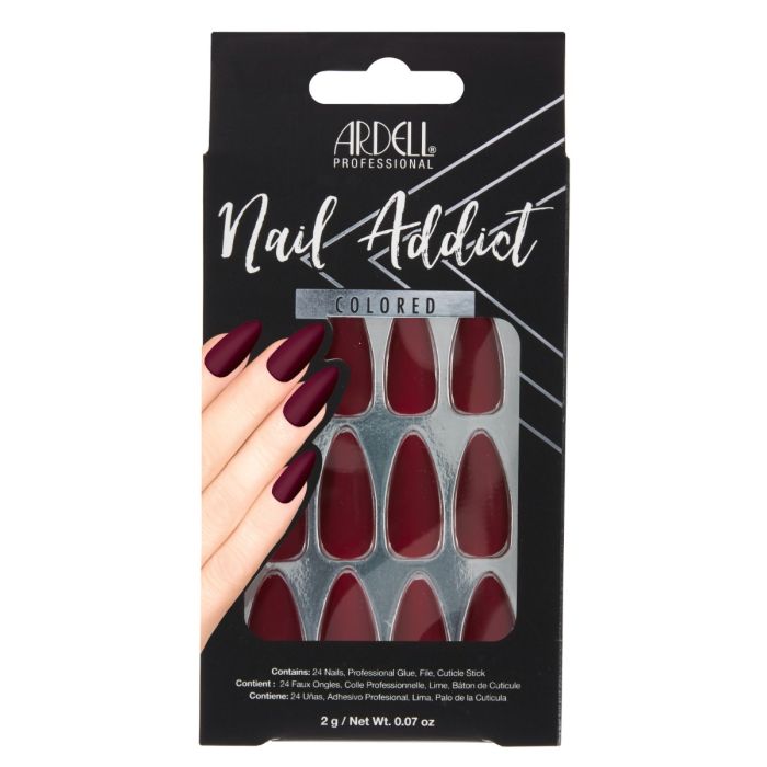 Front of Ardell Nail Addict Bordeaux color shade retail box