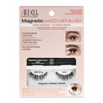 Front view of Ardell's Magnetic Naked Liner & Lash 424 wall-hook ready retail pack with printed label text and information 