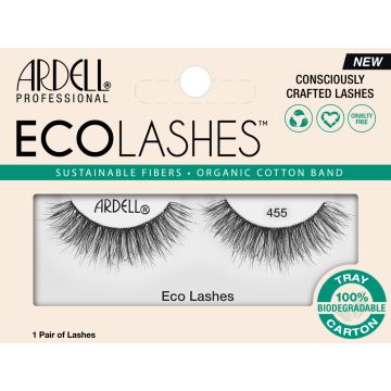 Frontview of a wall-hook ready retail pack of Ardell's Ecolashes 455 with printed text