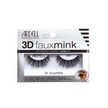 A pair of Ardell 3D Faux Mink 865 was placed into its retail packaging with features written on it